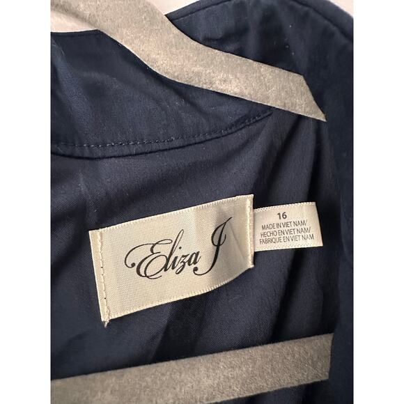 Eliza J Eyelet Shift Dress Navy Blue Tassel Sun Dress Beachy Cotton Tank Size 16 - Picture 4 of 5